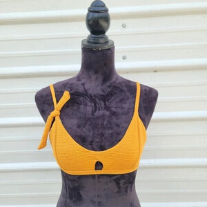 Shade & Shore Women's Yellow Ribbed Keyhole Bow Bralette Bikini Swim Top Sz LN